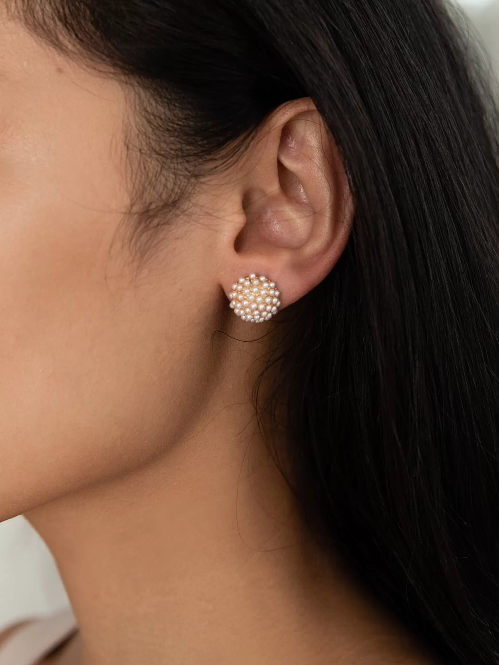 New Pearl Pave Studs Gold Jewelry